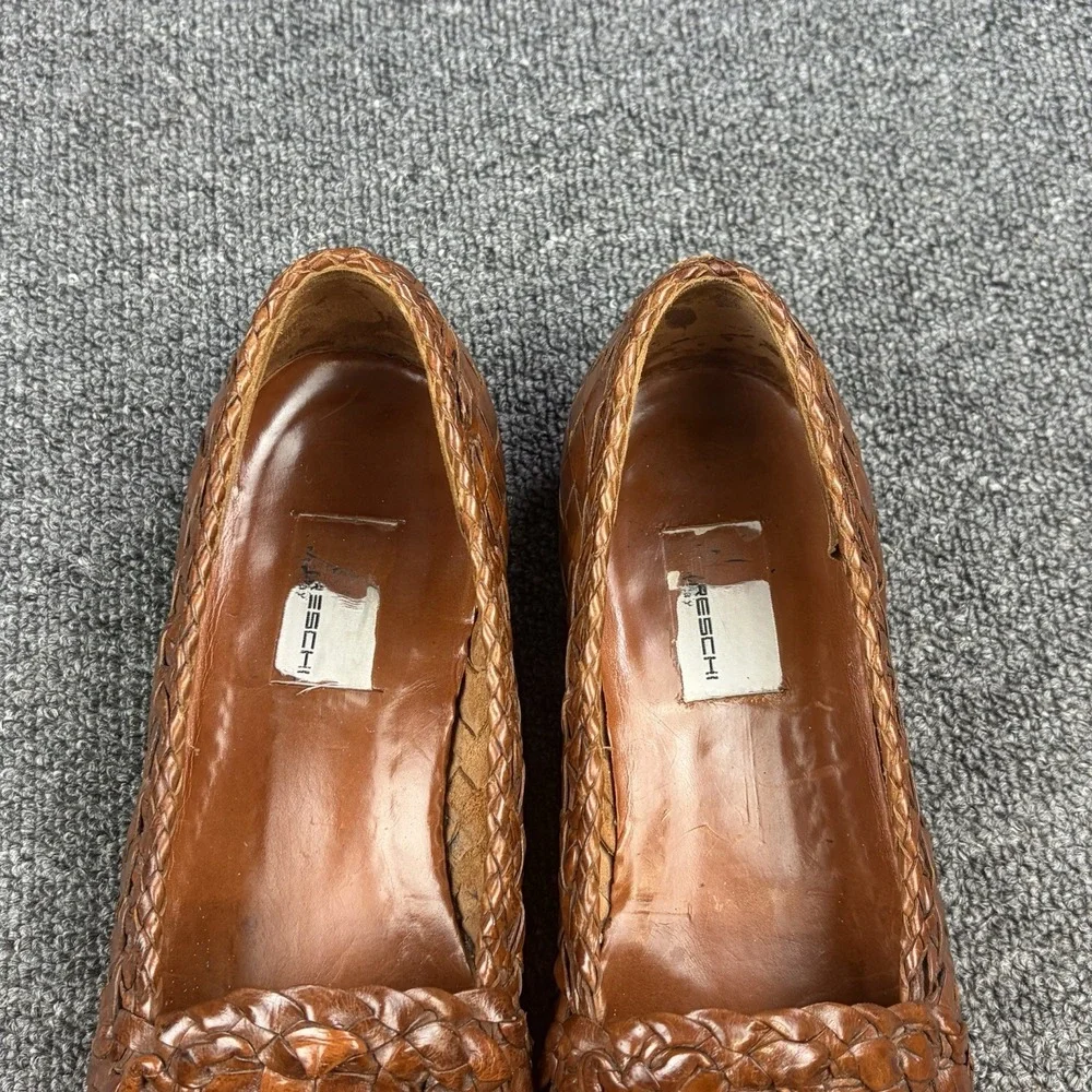 Moreschi Woven Leather Loafers Mens 10 Brown Handmade Italy Basket Weave Slip On